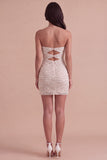 Sparkly Ivory Keyhole Strapless Bodycon Sequins Short Cocktail Dress