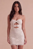Sparkly Ivory Keyhole Strapless Bodycon Sequins Short Cocktail Dress