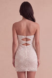 Sparkly Ivory Keyhole Strapless Bodycon Sequins Short Cocktail Dress