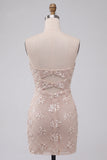 Sparkly Ivory Keyhole Strapless Bodycon Sequins Short Cocktail Dress
