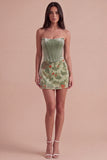 Corset Dusty Sage Floral Velvet Strapless Short Cocktail Dress