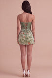 Corset Dusty Sage Floral Velvet Strapless Short Cocktail Dress