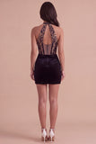 Corset Black Floral Halter Ruched Short Cocktail Dress