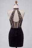 Corset Black Floral Halter Ruched Short Cocktail Dress