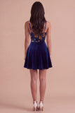 Short Floral Navy Corset Spaghetti Straps Velvet Cocktail Dress