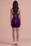 Plum Corset Velvet Bodycon Floral Strapless Short Cocktail Dress