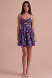Floral Plum A-Line Spaghetti Straps Short Cocktail Dress