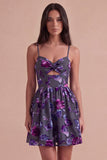 Floral Plum A-Line Spaghetti Straps Short Cocktail Dress
