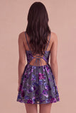 Floral Plum A-Line Spaghetti Straps Short Cocktail Dress
