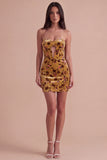 Ginger Yellow Corset Floral Keyhole Bodycon Strapless Short Cocktail Dress
