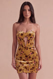 Ginger Yellow Corset Floral Keyhole Bodycon Strapless Short Cocktail Dress