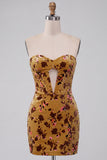 Ginger Yellow Corset Floral Keyhole Bodycon Strapless Short Cocktail Dress