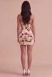 Champagne Floral Bodycon Stapless Short Keyhole Cocktail Dress