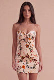 Champagne Floral Bodycon Stapless Short Keyhole Cocktail Dress