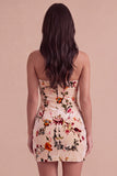 Champagne Floral Bodycon Stapless Short Keyhole Cocktail Dress
