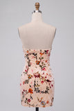Champagne Floral Bodycon Stapless Short Keyhole Cocktail Dress