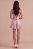 Sparkly Sequins Blush A-Line Strapless Floral Short Cocktail Dress