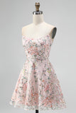 Sparkly Sequins Blush A-Line Strapless Floral Short Cocktail Dress