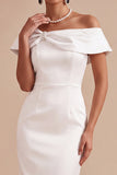 White Corset Sheath Off the Shoulder Midi Engagement Party Dress with Pearls