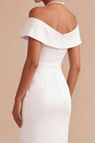 White Corset Sheath Off the Shoulder Midi Engagement Party Dress with Pearls