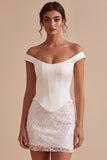 Sparkly White Lace Sequins Corset Off the Shoulder Short Hen Do Dress