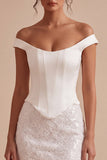 Sparkly White Lace Sequins Corset Off the Shoulder Short Hen Do Dress