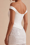Sparkly White Lace Sequins Corset Off the Shoulder Short Hen Do Dress