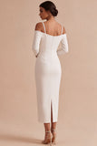 White Sheath Cold Shoulder Long Engagement Party Dress with Sleeves