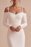 White Sheath Cold Shoulder Long Engagement Party Dress with Sleeves
