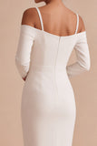 White Sheath Cold Shoulder Long Engagement Party Dress with Sleeves