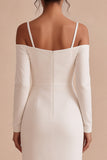 White Sheath Cold Shoulder Long Engagement Party Dress with Sleeves