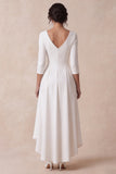 White A-Line V-Neck 3/4 Sleeves High-Low Engagement Party Dress