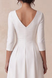 White A-Line V-Neck 3/4 Sleeves High-Low Engagement Party Dress