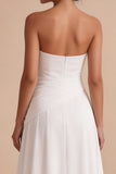 Corset White A-Line Chiffon Strapless Ruched Midi Engagement Party Dress