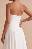 Corset White A-Line Chiffon Strapless Ruched Midi Engagement Party Dress