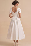 White A-Line Square Neck Long Engagement Party Dress with Rhinestones