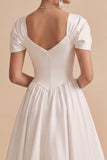 White A-Line Square Neck Long Engagement Party Dress with Rhinestones