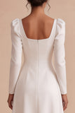 White A-Line Square Neck Midi Engagement Party Dress with Sleeves