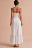 White Jacquard Corset Strapless Long Engagement Party Dress with Slit