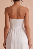 White Jacquard Corset Strapless Long Engagement Party Dress with Slit