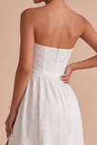 White Jacquard Corset Strapless Long Engagement Party Dress with Slit