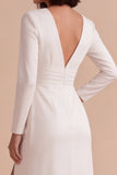 White Sheath V-Neck Ruched Floor Length Wedding Dress with Slit