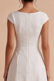 White Jacquard A-Line Boat Neck Long Engagement Party Dress with Sleeves