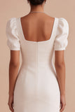 White Mermaid Corset Square Neck Puff Sleeves Floor Length Wedding Dress