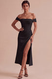 White Corset Ruched Off the Shoulder Midi Engagement Party Dress with Slit