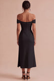 White Corset Ruched Off the Shoulder Midi Engagement Party Dress with Slit