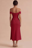 White Corset Ruched Off the Shoulder Midi Engagement Party Dress with Slit