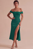 White Corset Ruched Off the Shoulder Midi Engagement Party Dress with Slit