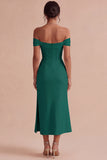 White Corset Ruched Off the Shoulder Midi Engagement Party Dress with Slit