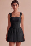 White Corset Tulle A-Line Thick Straps Short Hen Do Dress